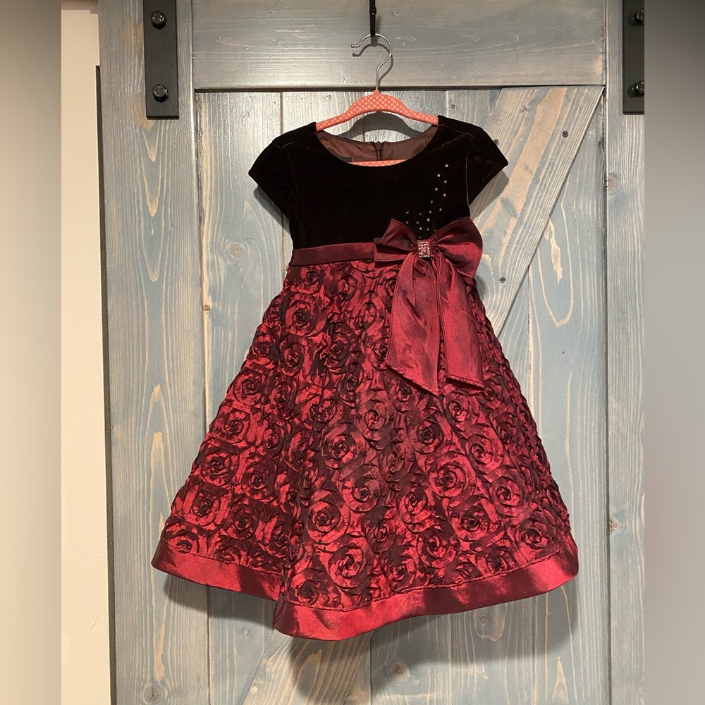 Isobella and Chloe Burgundy Christmas Dress - 24 months